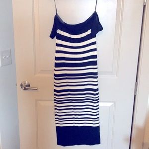 Zara knit off-the-shoulder navy/white dress